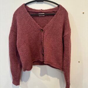URBAN OUTFITTERS Women's Mauve Pink Long Sleeve Button Cropped Cardigan Size S-P